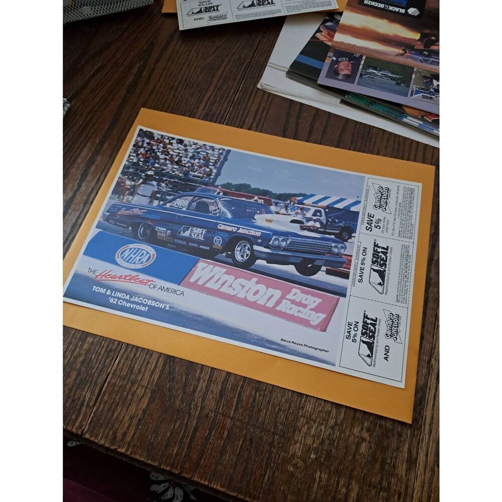 Vintage Tom Linda Jacobson 1962 Chevy Drag Racing Promo NHRA Soft Seal Coupons